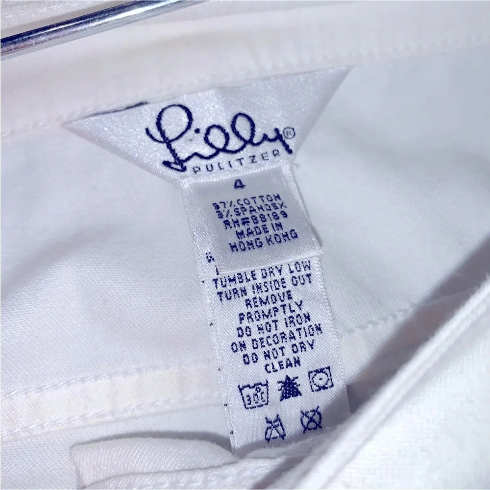 Lilly Pulitzer Jeans Resort White Beaded Palm Tree Ankle Cropped Size 4 - Picture 5 of 7